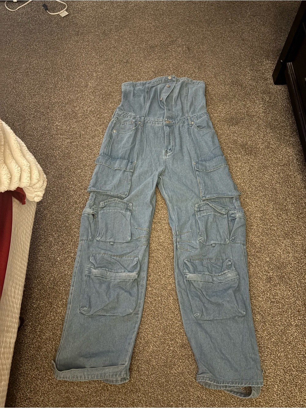 Fashion Nova Light Blue Cargo Denim Overalls